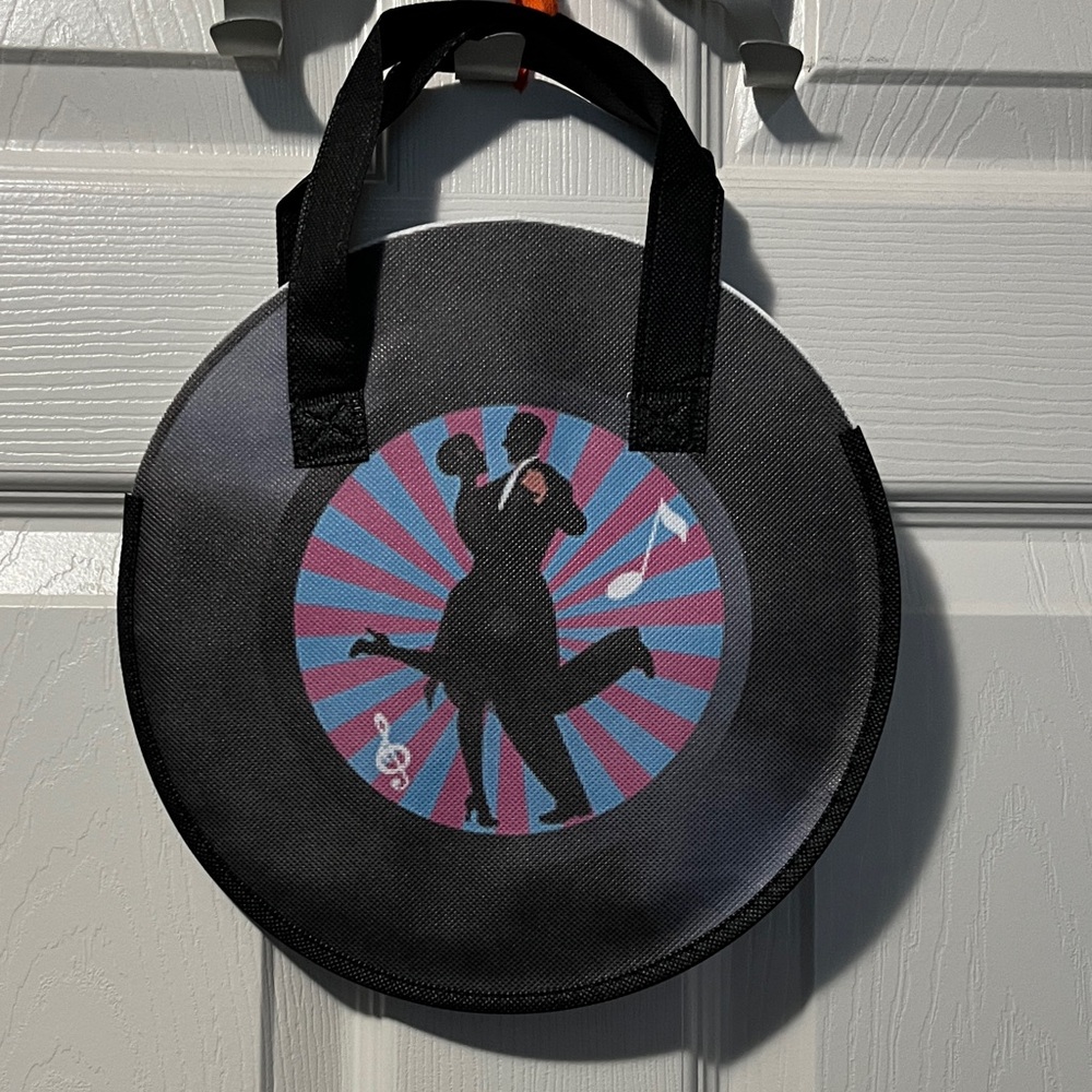 New Tote Bag Small Record Black Pink Blue with Dance Design 50s 60s Retro Fun